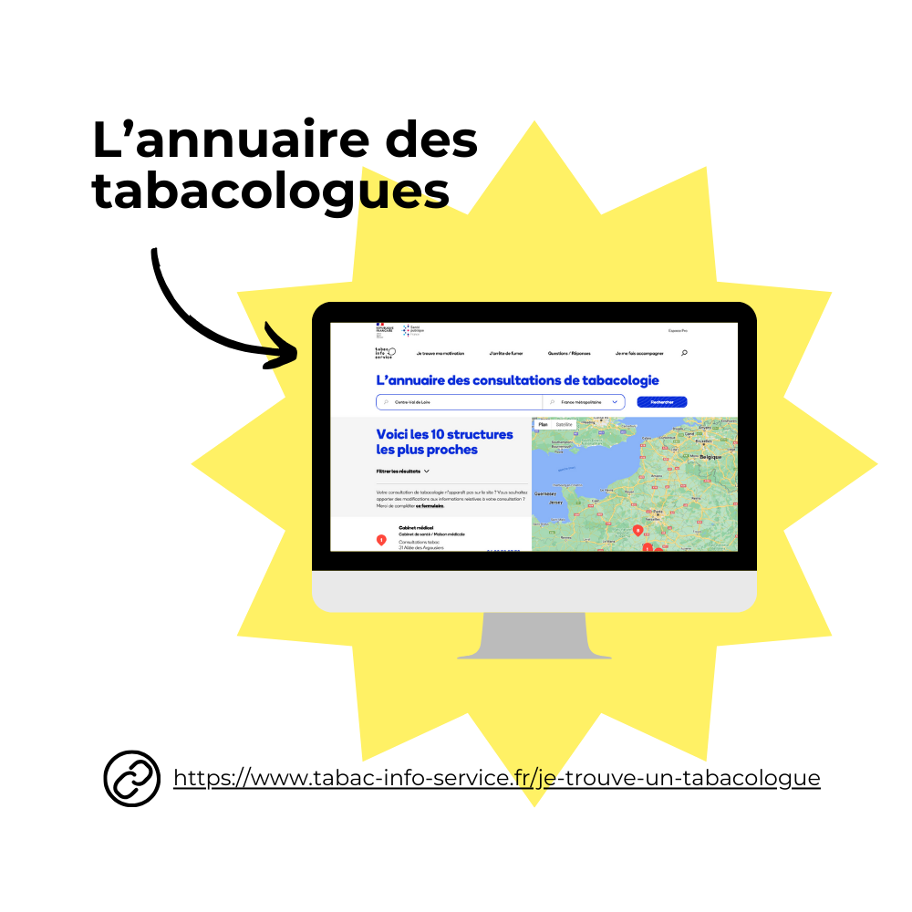 L’annuaire des tabacologues(3) L'annuaire des tabacologues est disponible sur le site Tabac info service
